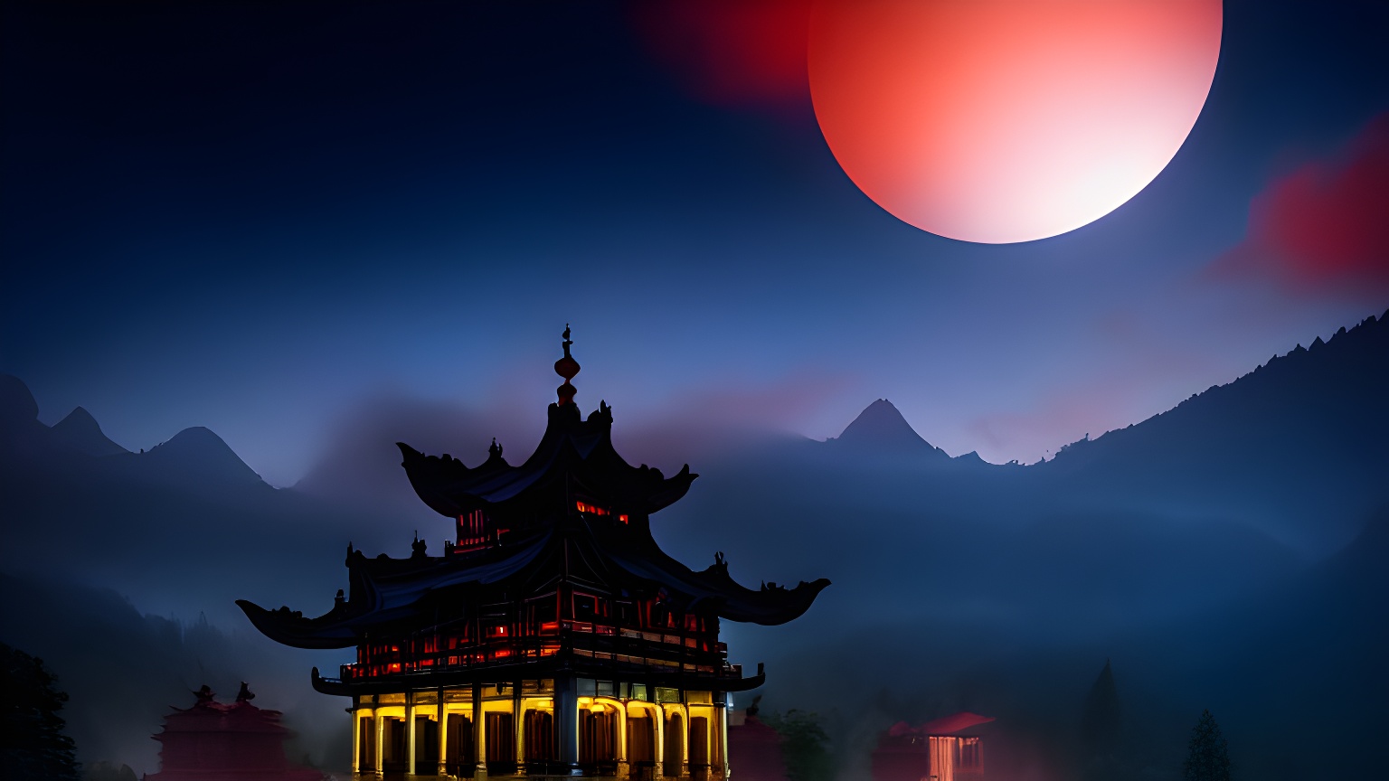 AN素材场景背景ae古代修仙魔域远处宫殿高清-沙雕动画素材