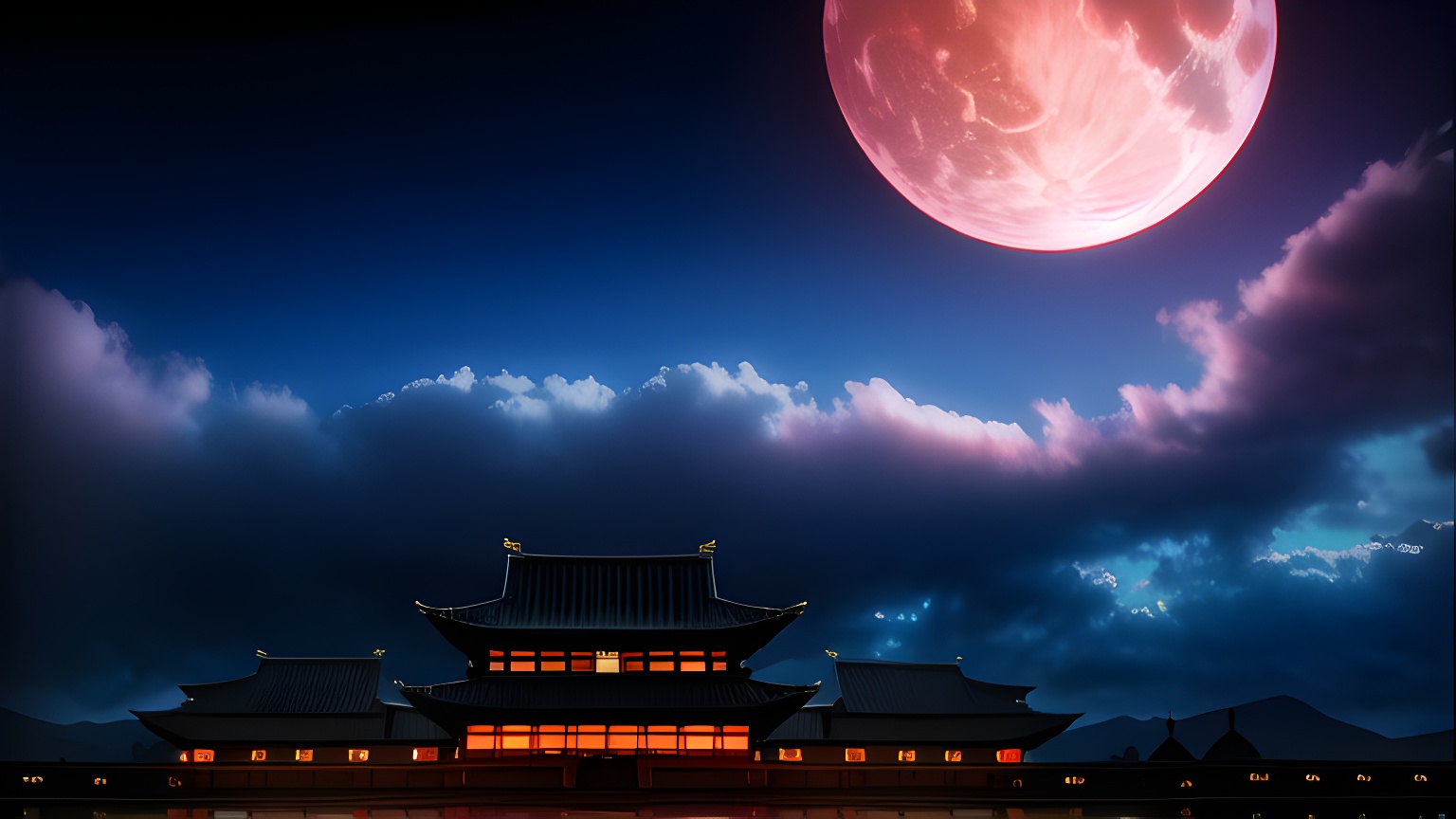 AN素材场景背景ae古代雪山下夜晚宫殿-沙雕动画素材