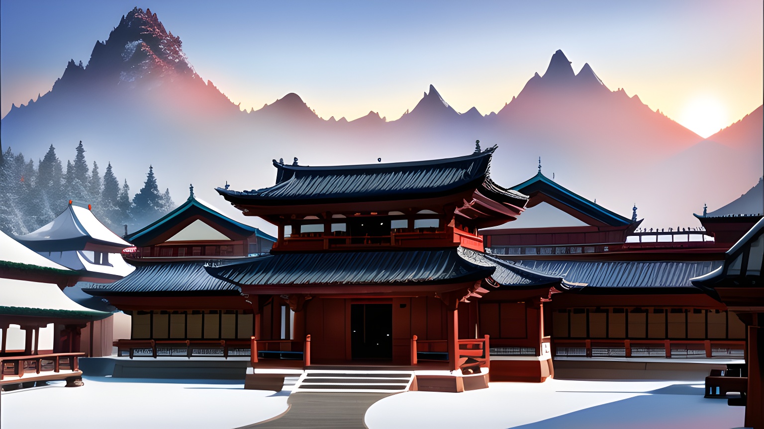 AN素材场景背景ae古代雪山下宫殿-沙雕动画素材