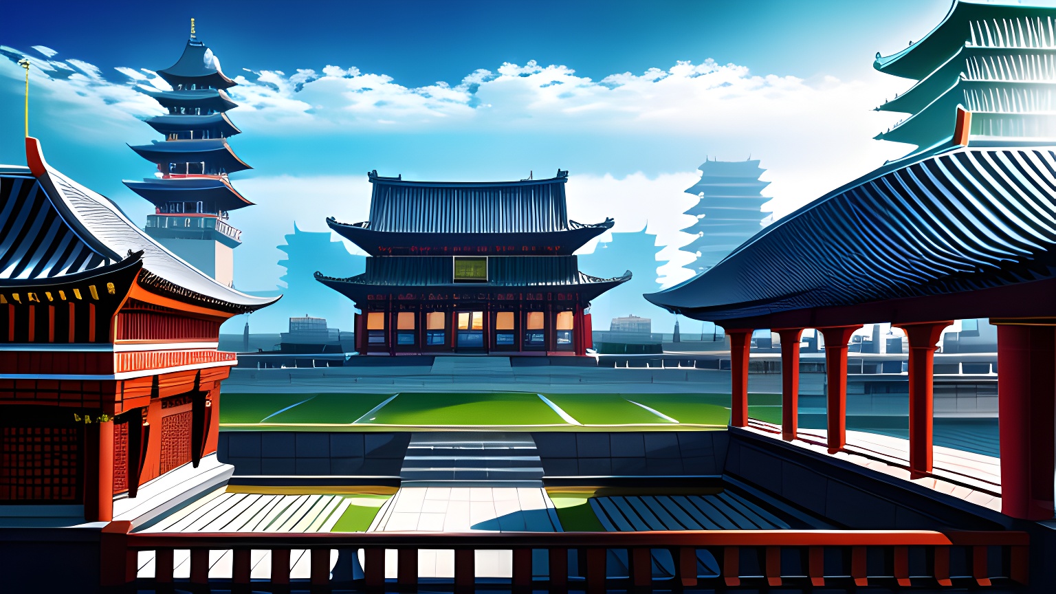 AN素材场景背景ae古代宫殿过道高清图-沙雕动画素材