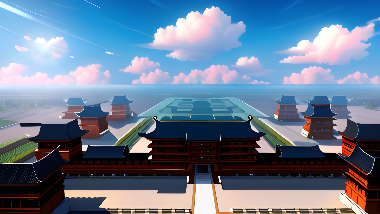 AN素材场景背景ae古代宫殿广场修炼-沙雕动画素材